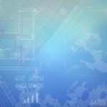 Design project of heating the house. Banner blueprint vector illustration. Sketch technical drawings in shades of blue.